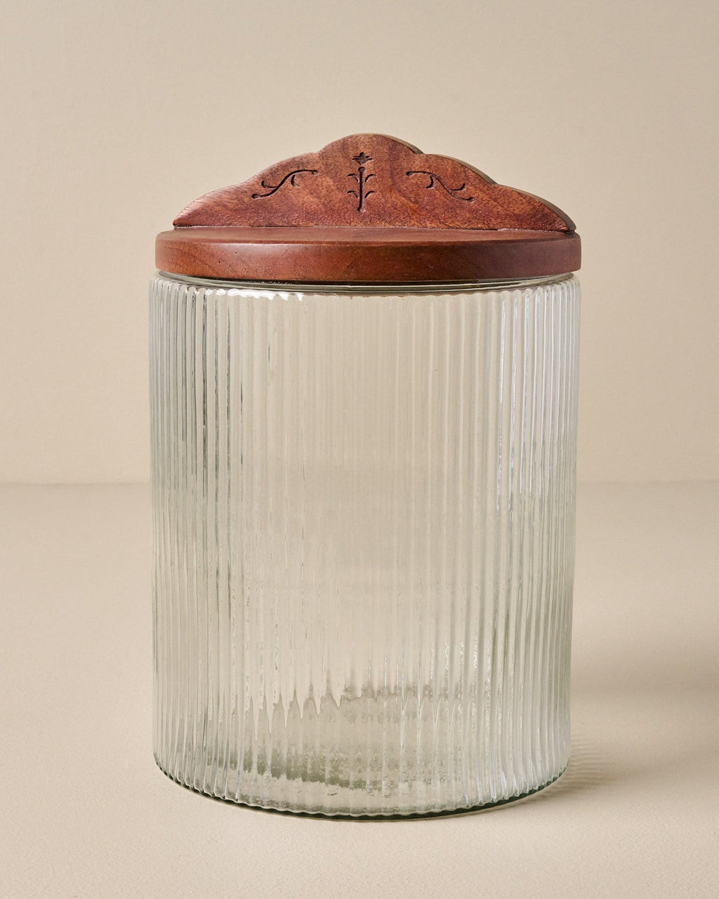 Antiqued Wood Ribbed Glass Canister