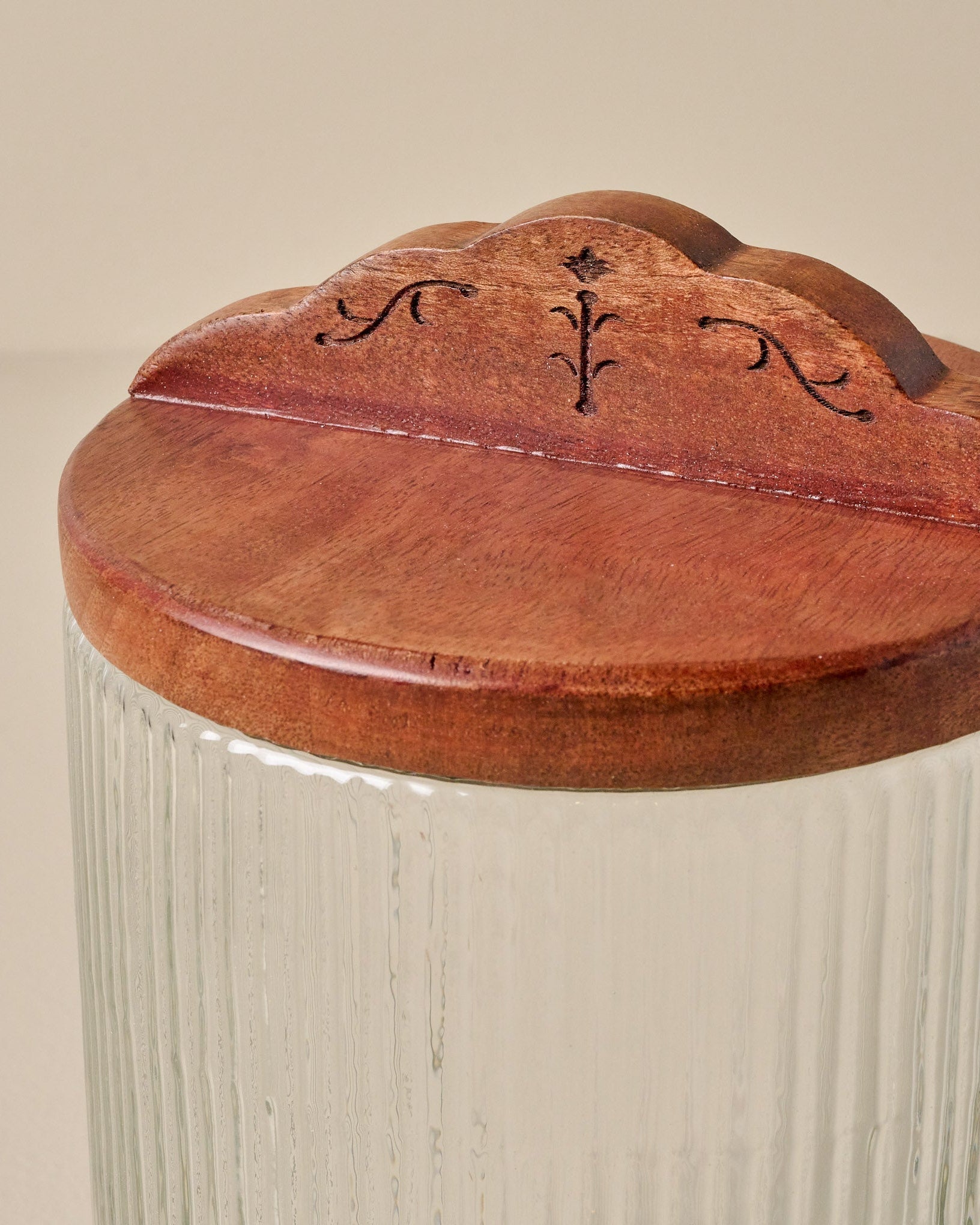 Antiqued Wood Ribbed Glass Canister