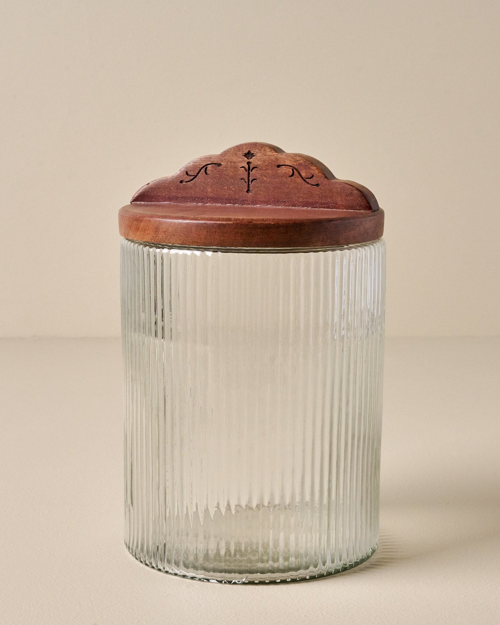 Antiqued Wood Ribbed Glass Canister