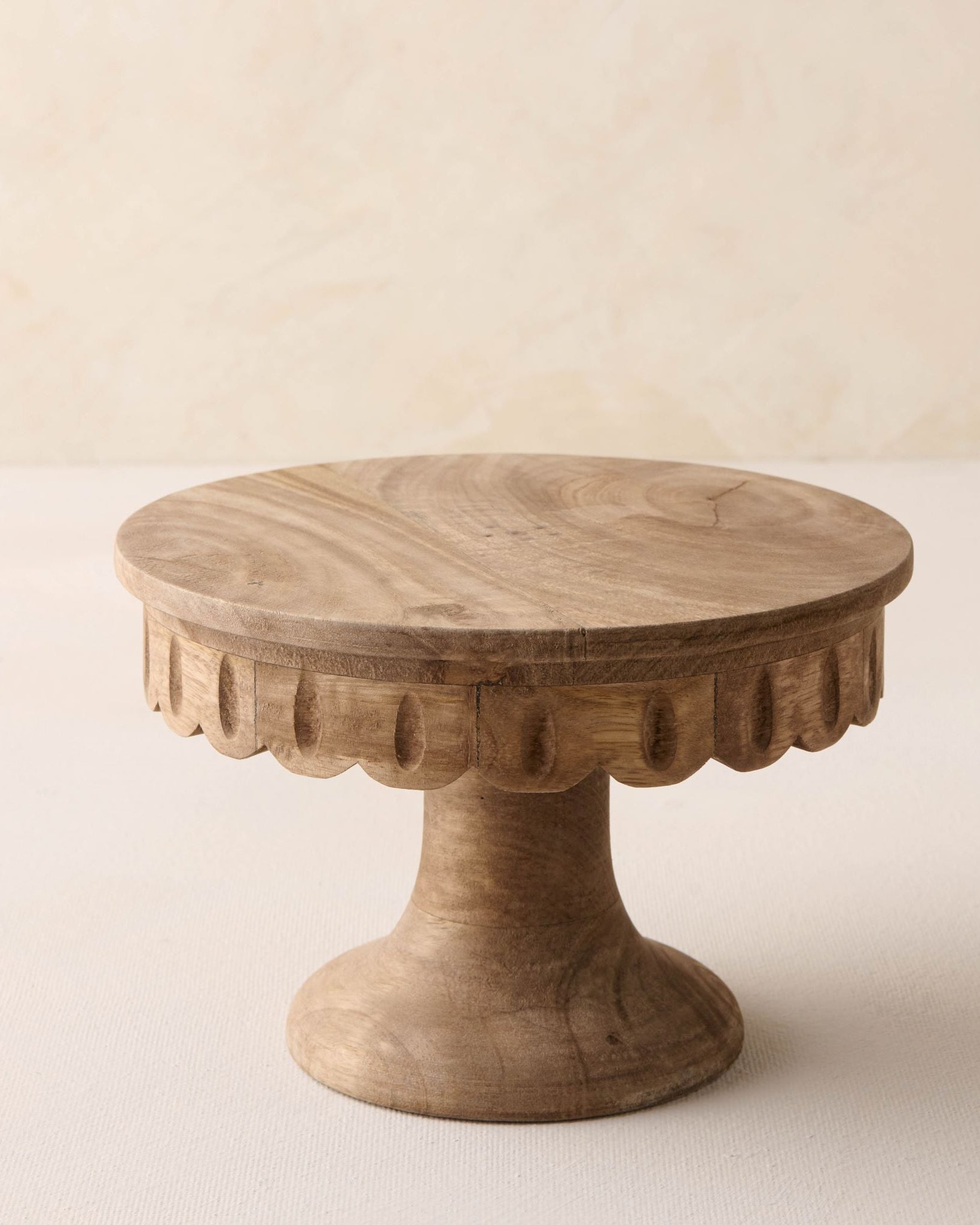 Antiqued Wood Scalloped Cake Stand