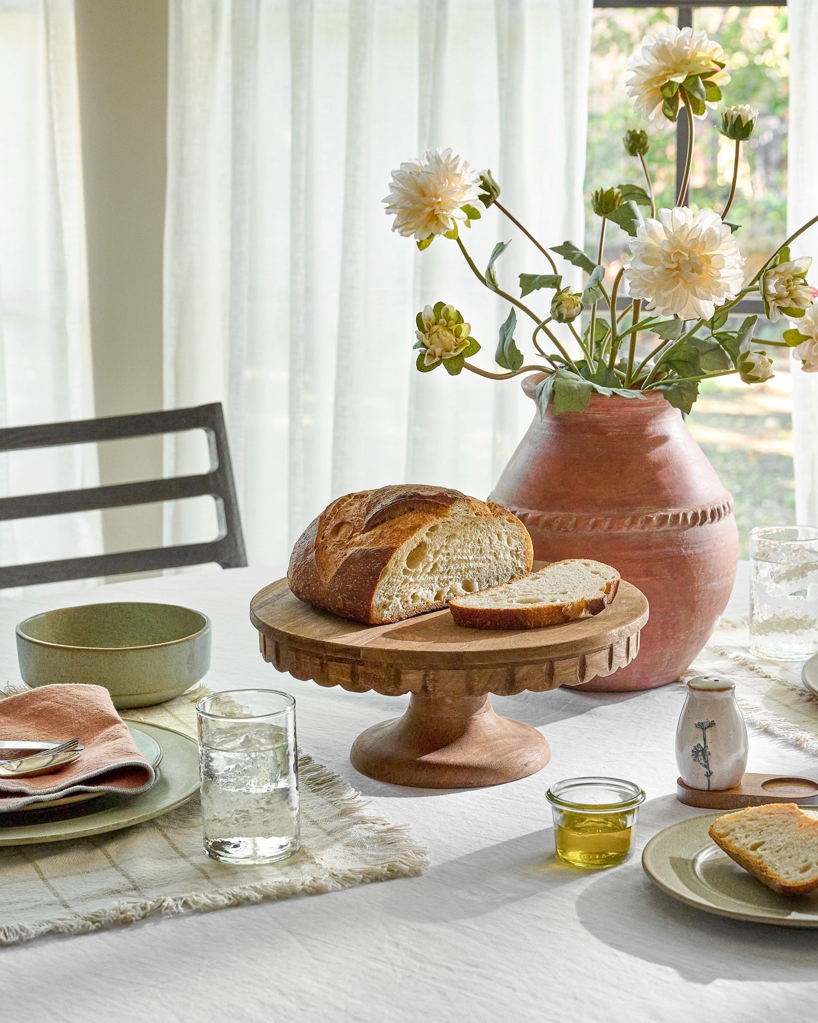 Antiqued Wood Scalloped Cake Stand