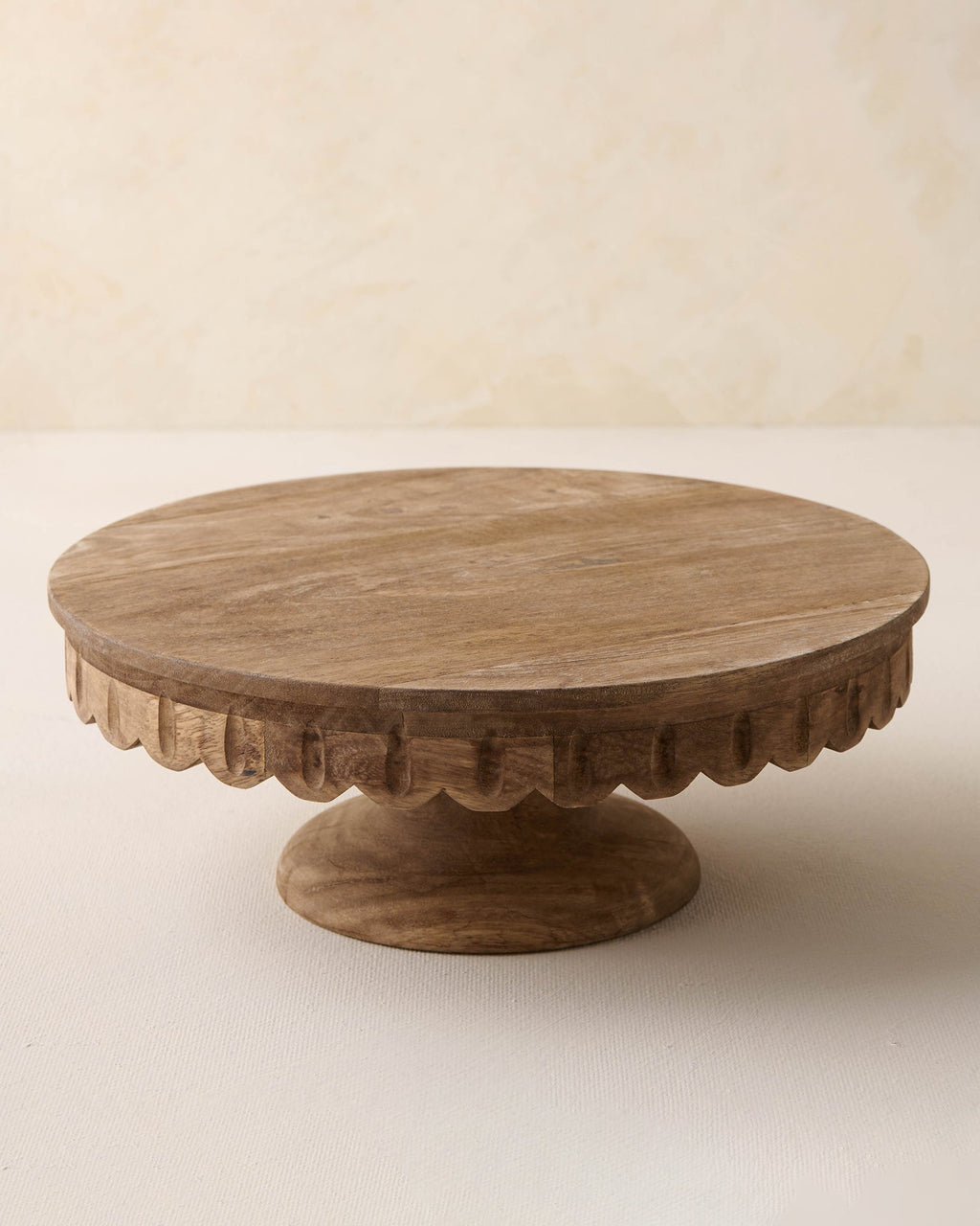 Antiqued Wood Scalloped Cake Stand