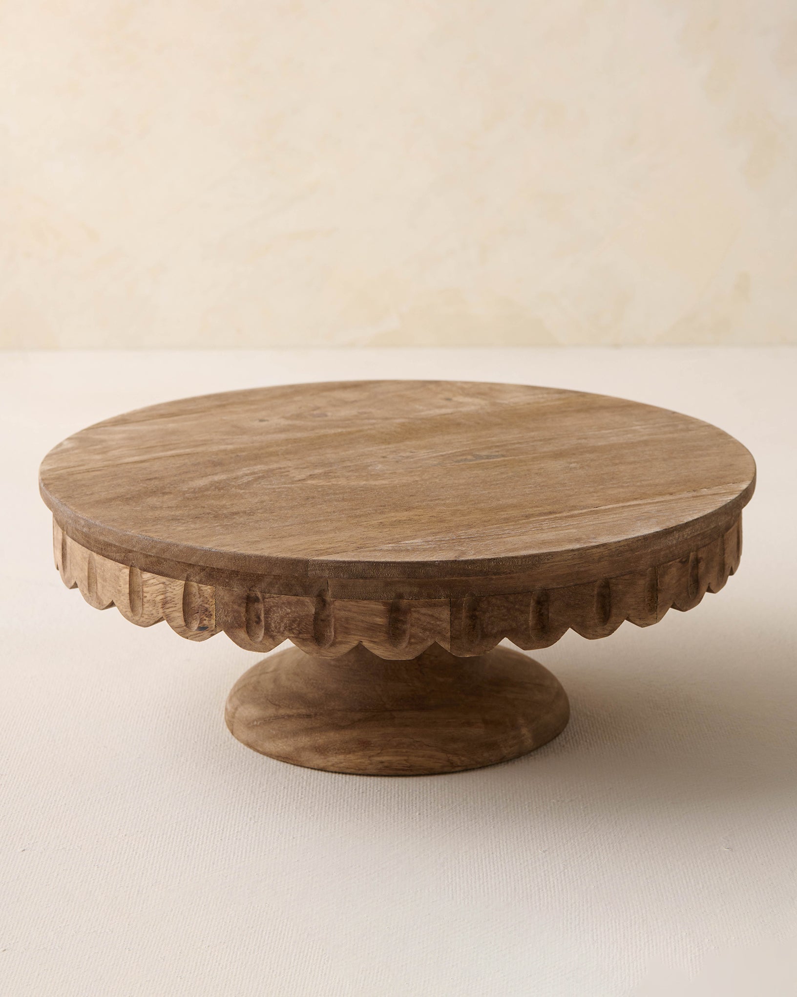 Antiqued Wood Scalloped Cake Stand