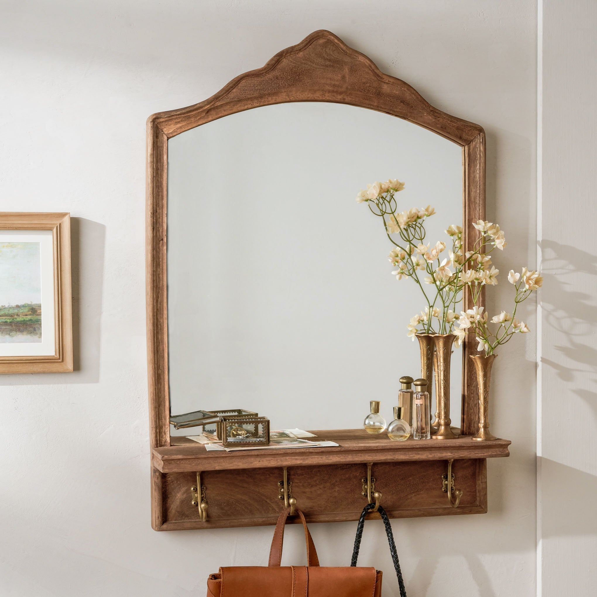James Mirror with Hooks and Shelf