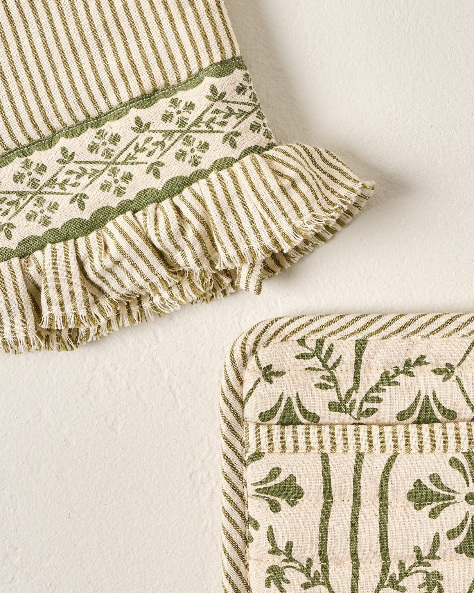 Magnolia Olive Pin Stripe Oven Mitt + Pot Holder Set