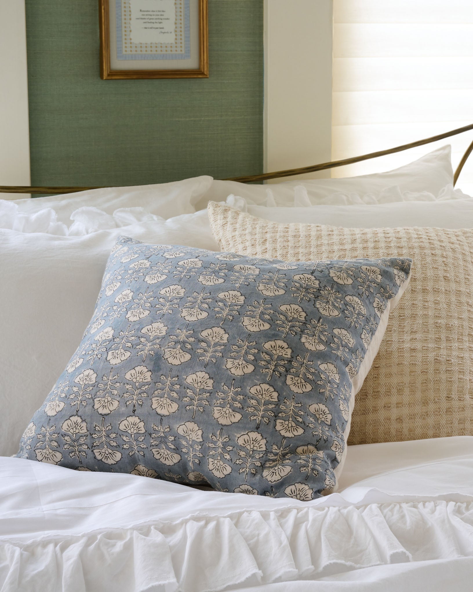 Flora Silver Blue Printed Pillow