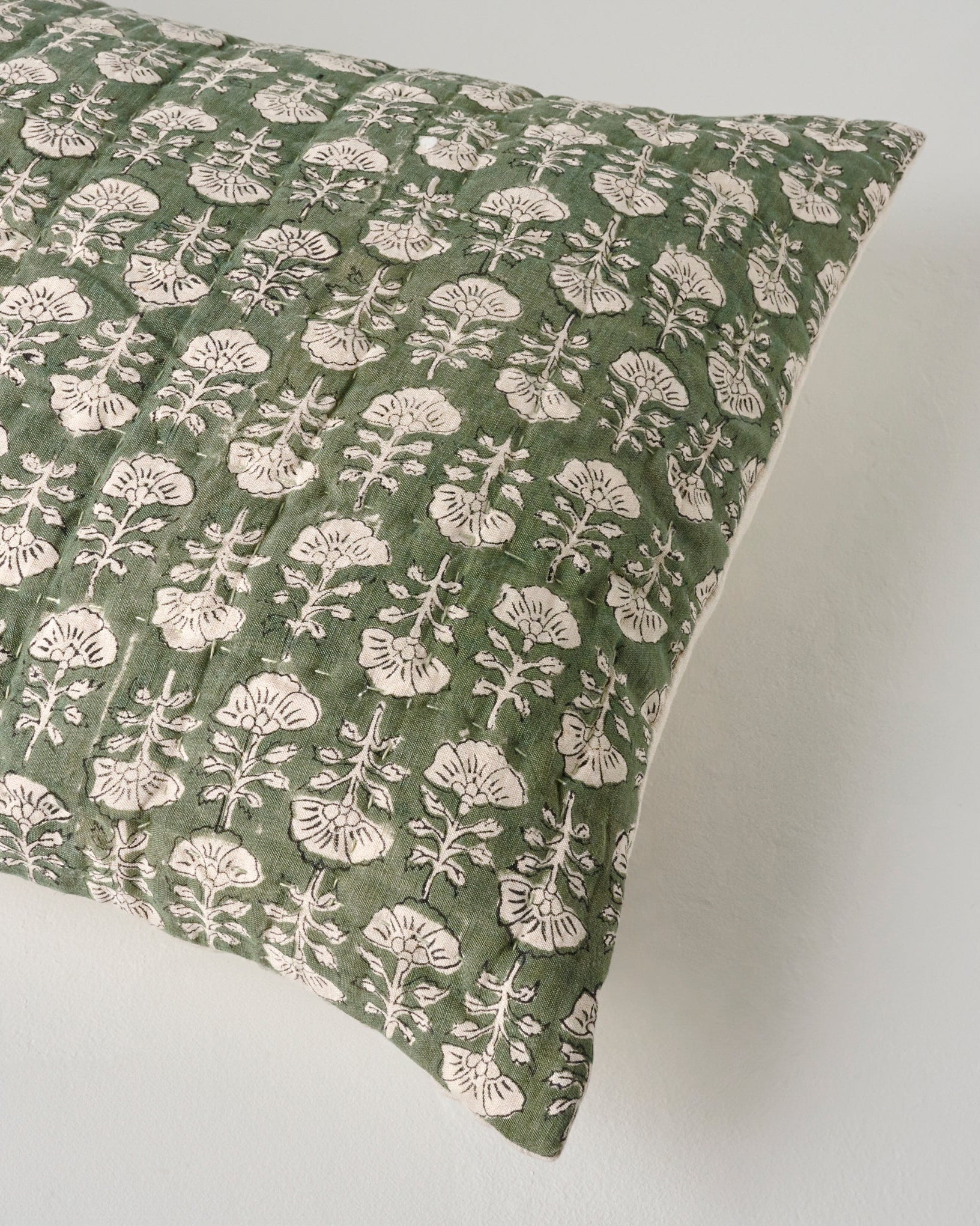Flora Block Print Pillow Sham - Dusty Green