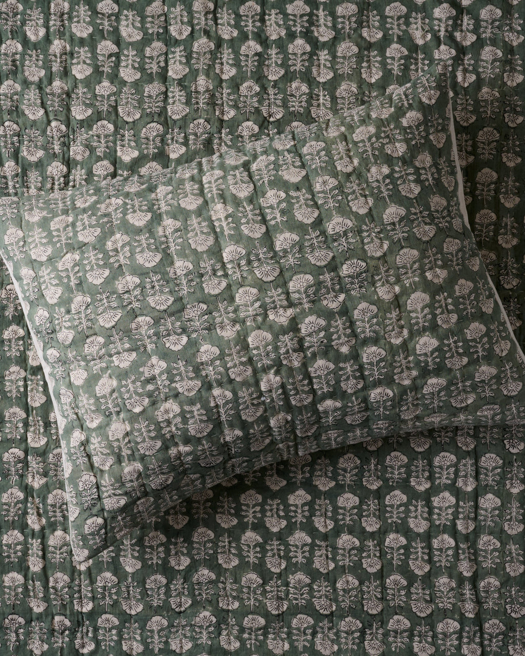 Flora Block Print Pillow Sham - Dusty Green