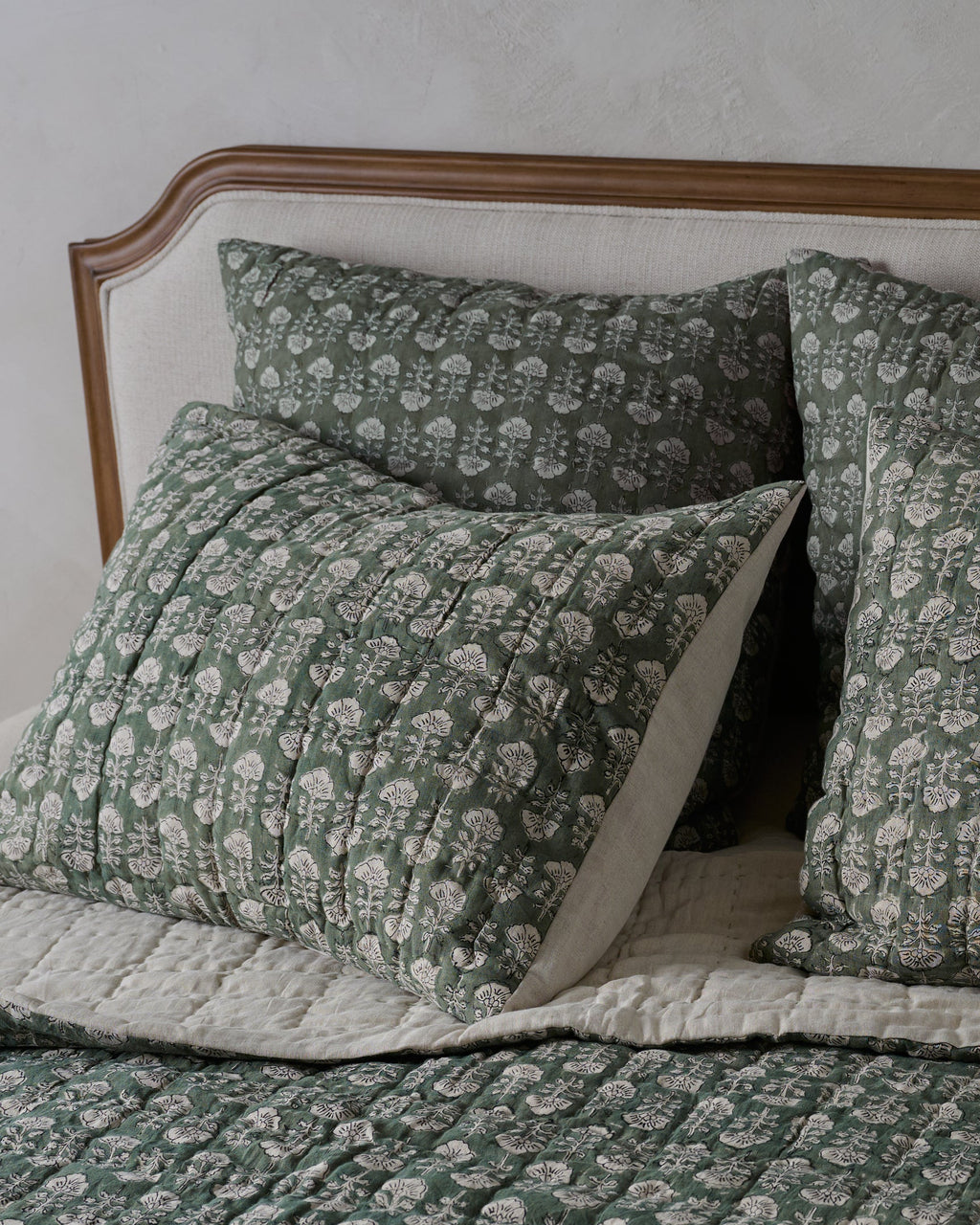 Flora Block Print Pillow Sham - Dusty Green