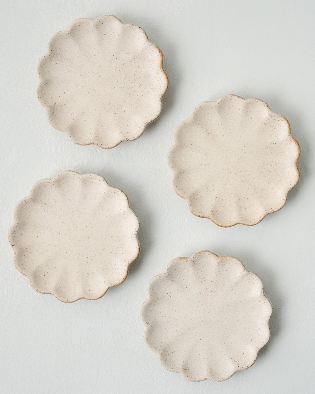 French White Scalloped Edge Stoneware Coaster Set