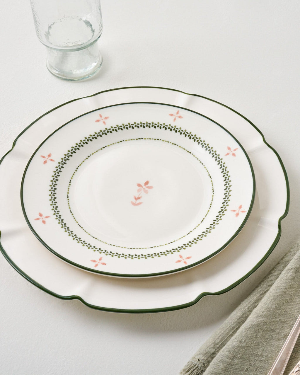 Green Luna Floral Salad Plate