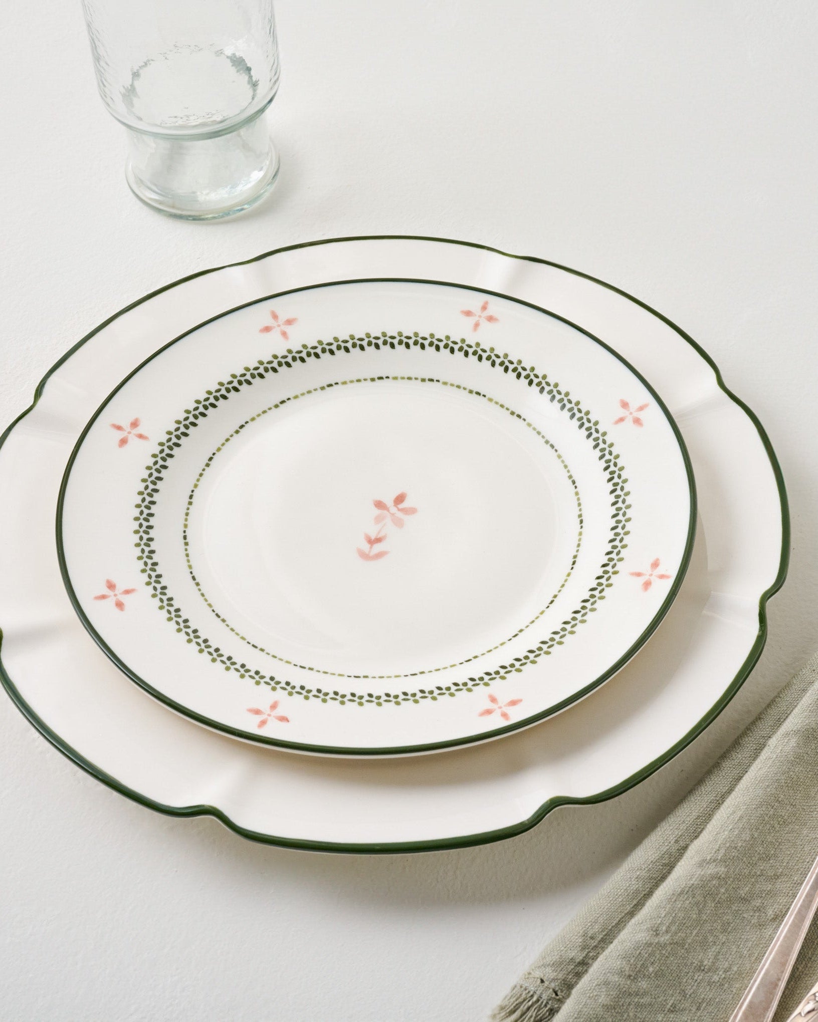 Green Luna Floral Salad Plate