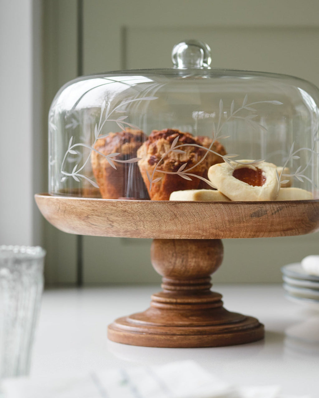 Eliane Etched Glass Cake Stand