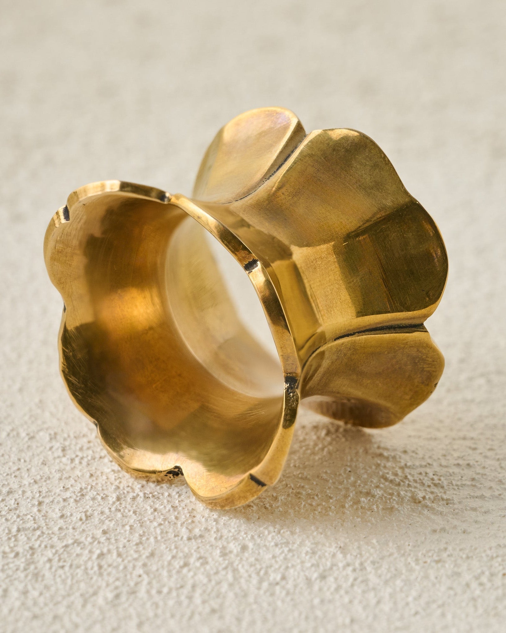 Antique Brass Ruffle Napkin Ring Set of Four