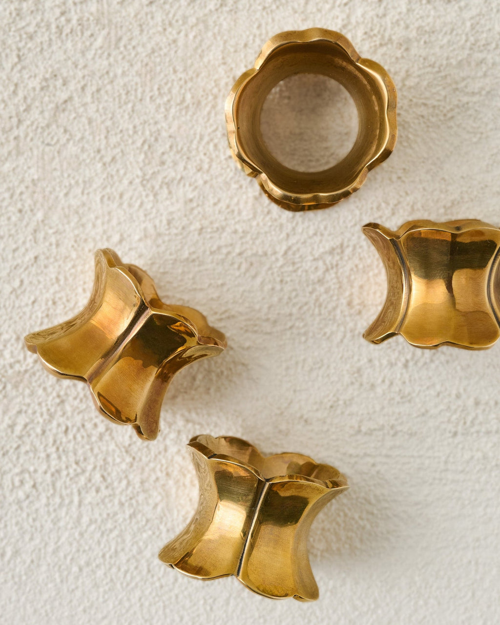 Antique Brass Ruffle Napkin Ring Set of Four
