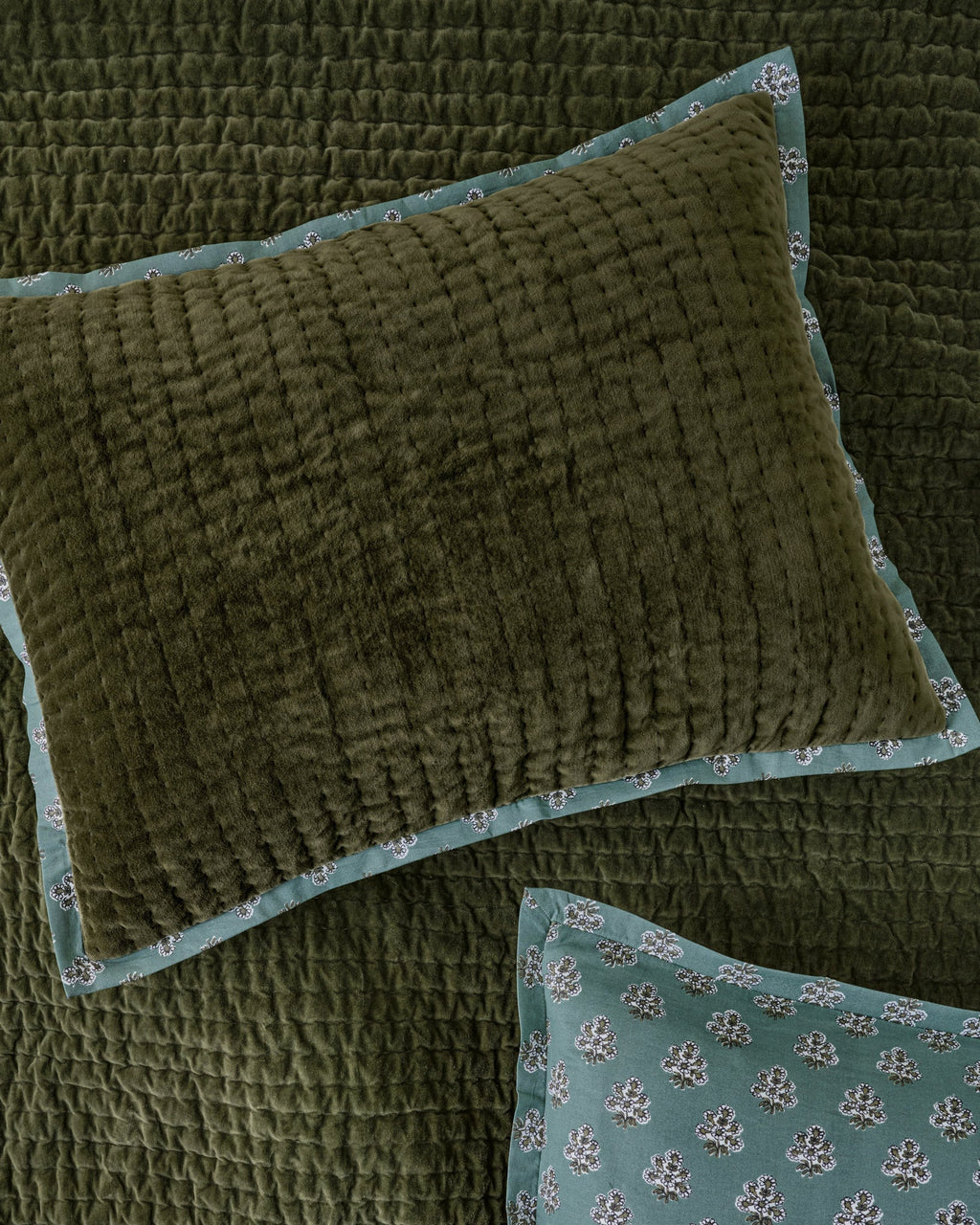 Audrey Velvet Block Print Sham - Winter Moss