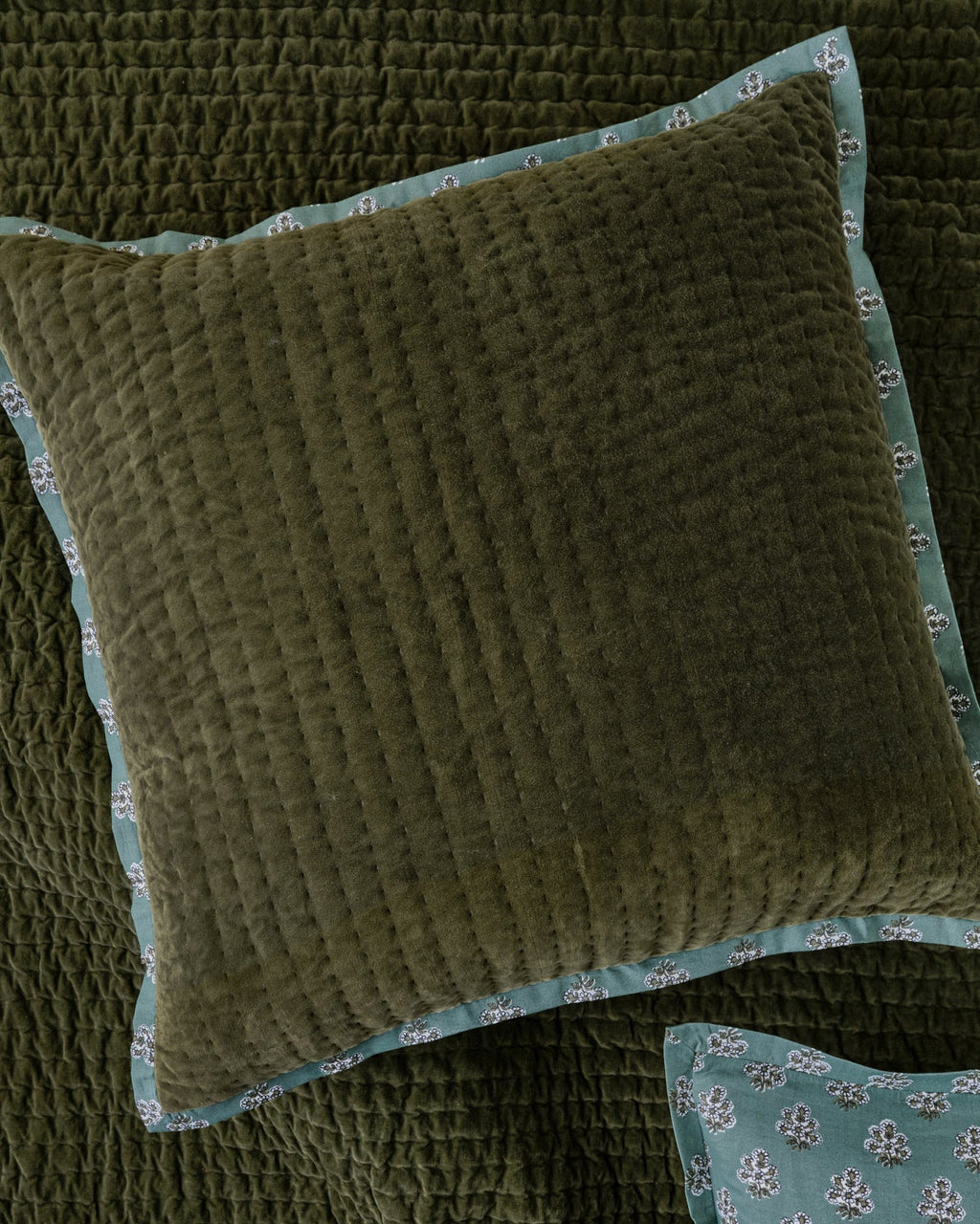 Audrey Velvet Block Print Sham - Winter Moss