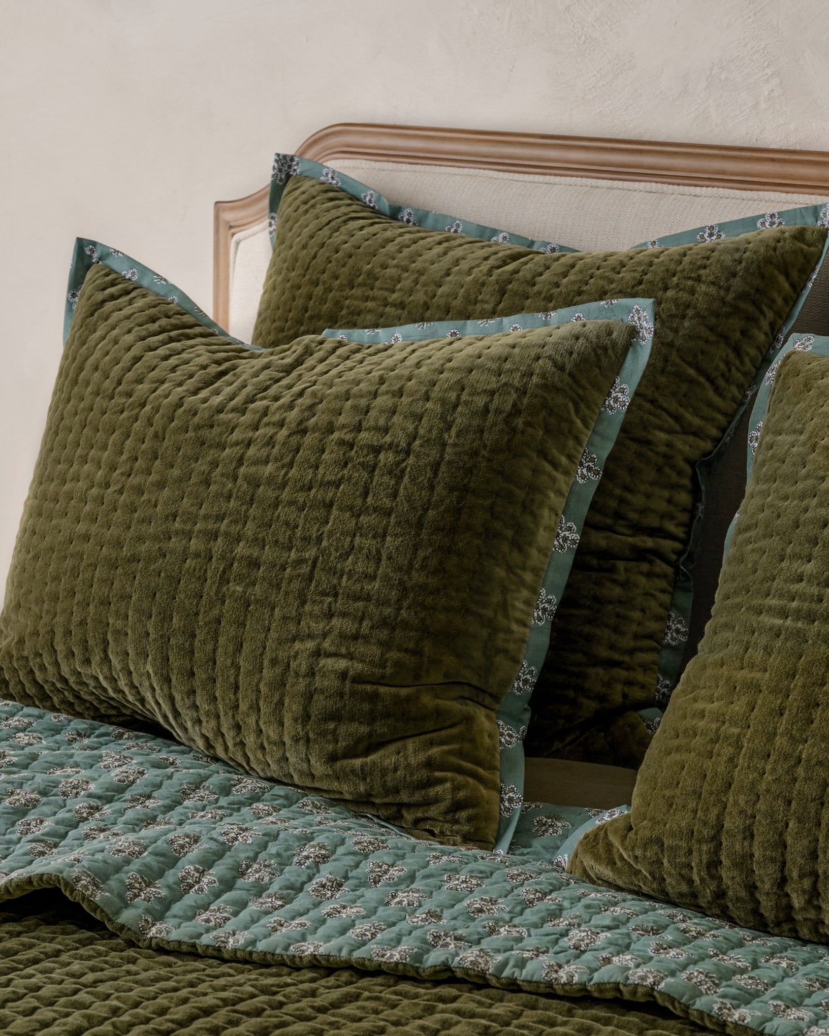 Audrey Velvet Block Print Sham - Winter Moss