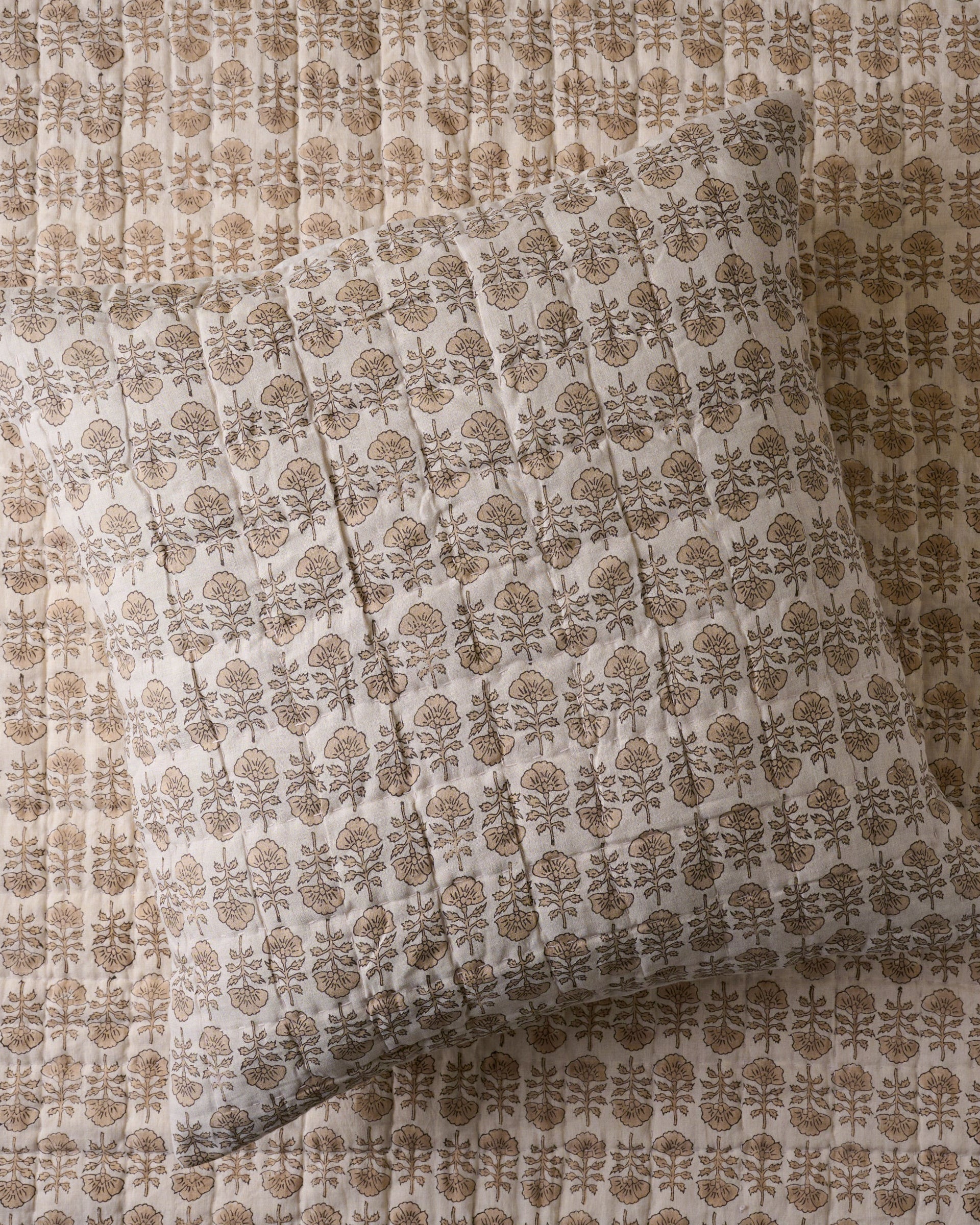 Flora Block Print Pillow Sham - Natural