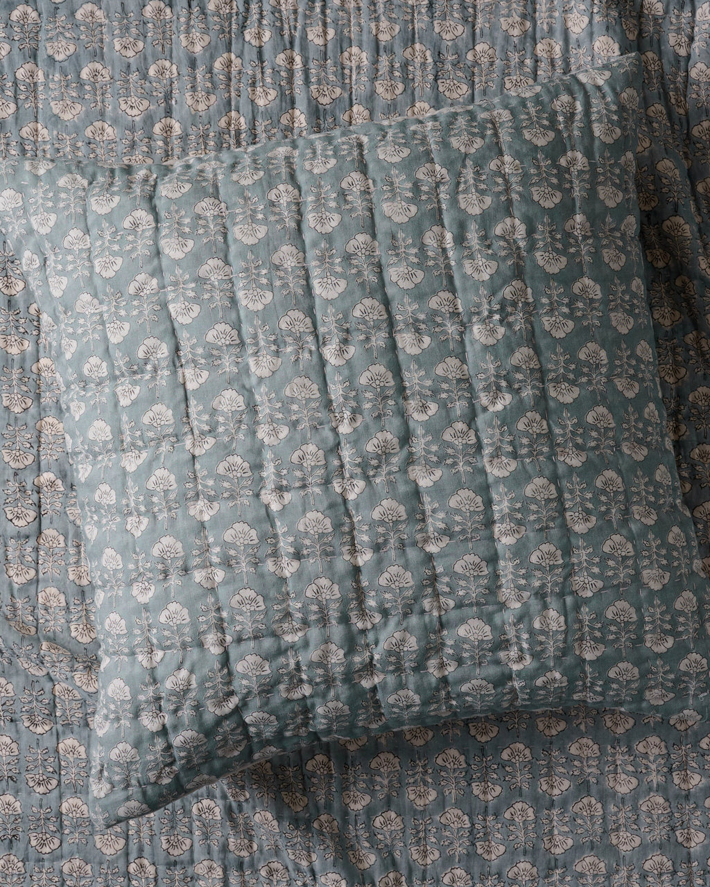 Flora Block Print Pillow Sham - Silver Blue