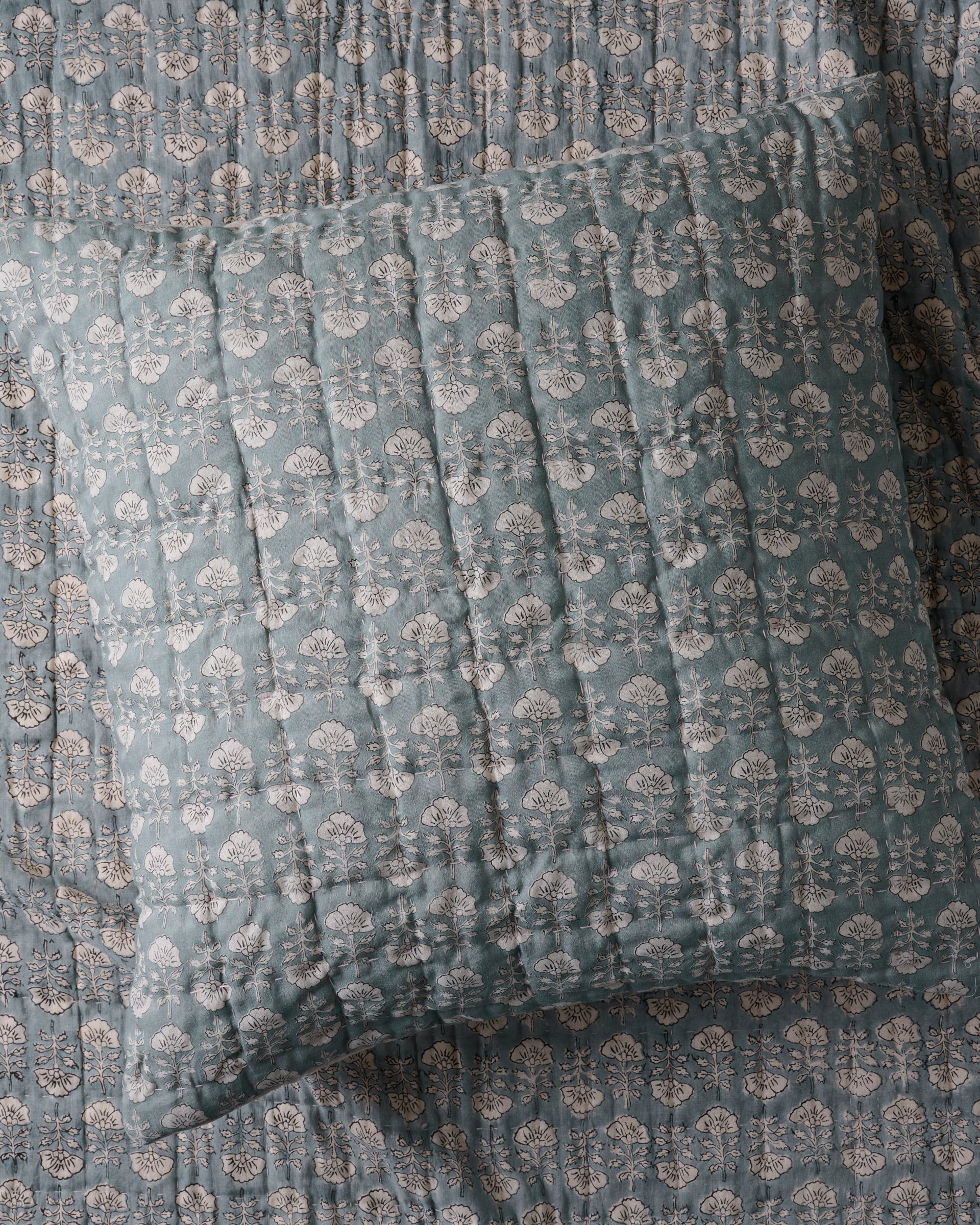 Flora Block Print Pillow Sham - Silver Blue