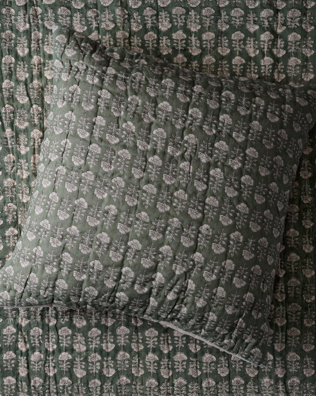 Flora Block Print Pillow Sham - Dusty Green