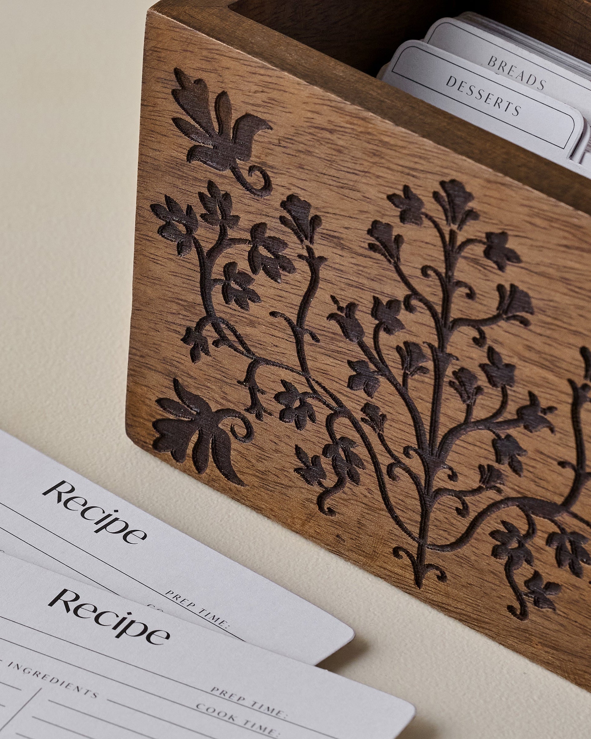 Magnolia Carved Wood Recipe Box