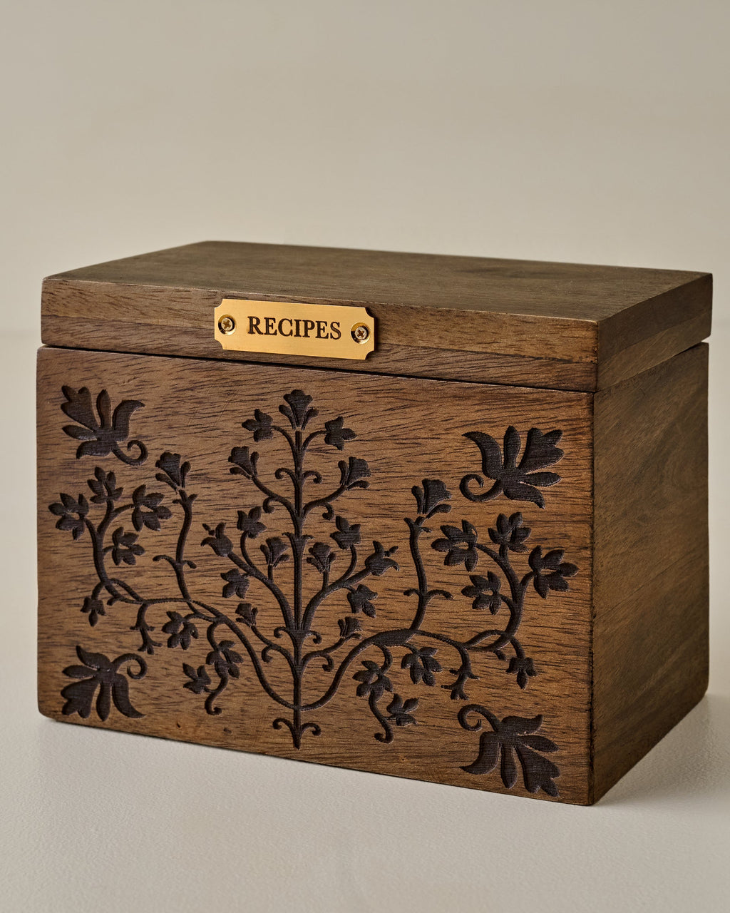 Magnolia Carved Wood Recipe Box