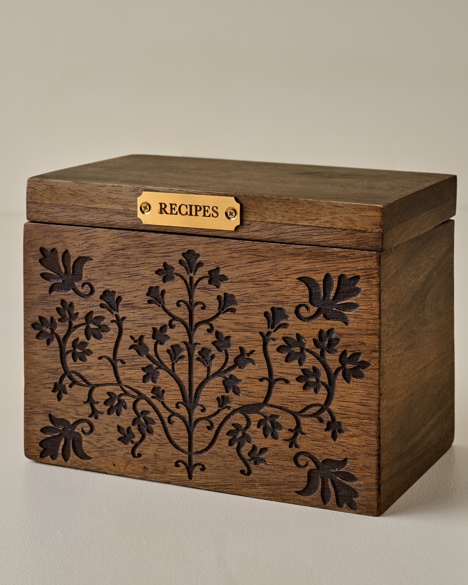 Magnolia Carved Wood Recipe Box