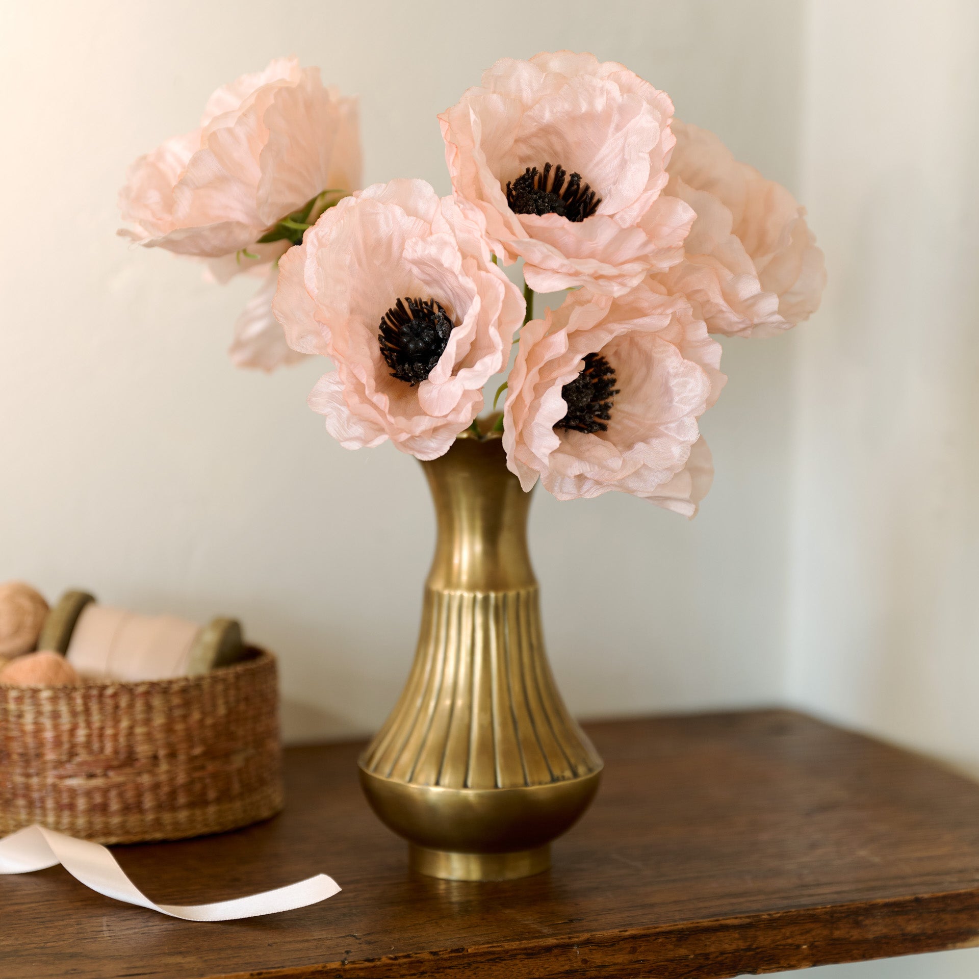 Anna Antiqued Solid Brass Vase (Small) + Anemone Bouquet Bundle