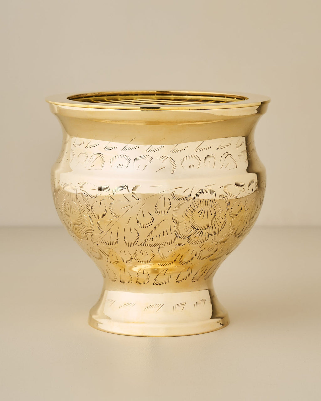 Delphine Antique Solid Brass Vase with Flower Frog
