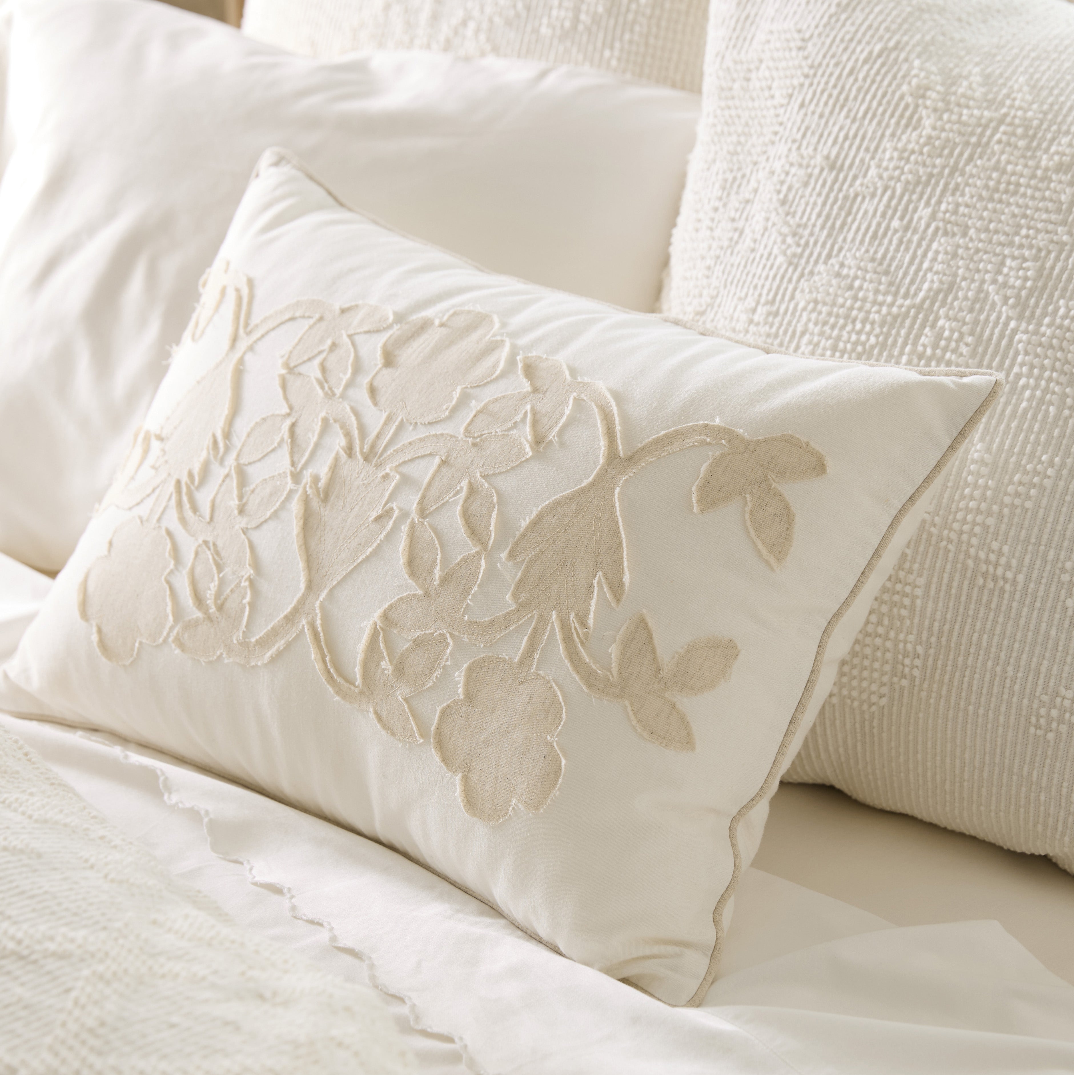 Floral Applique Lumbar Pillow
