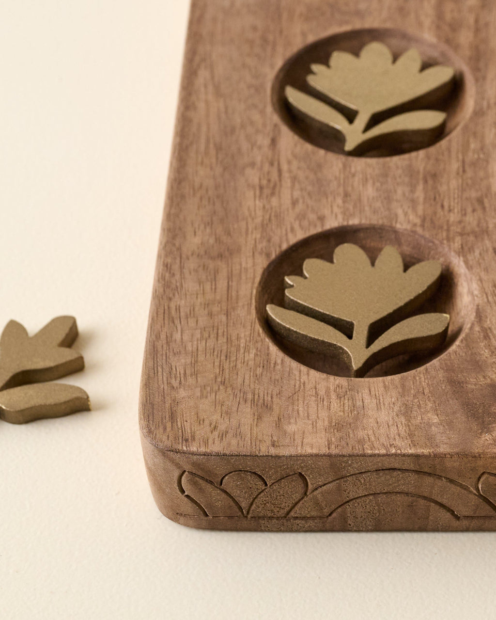 Hand Carved Wood Floral Tic Tac Toe