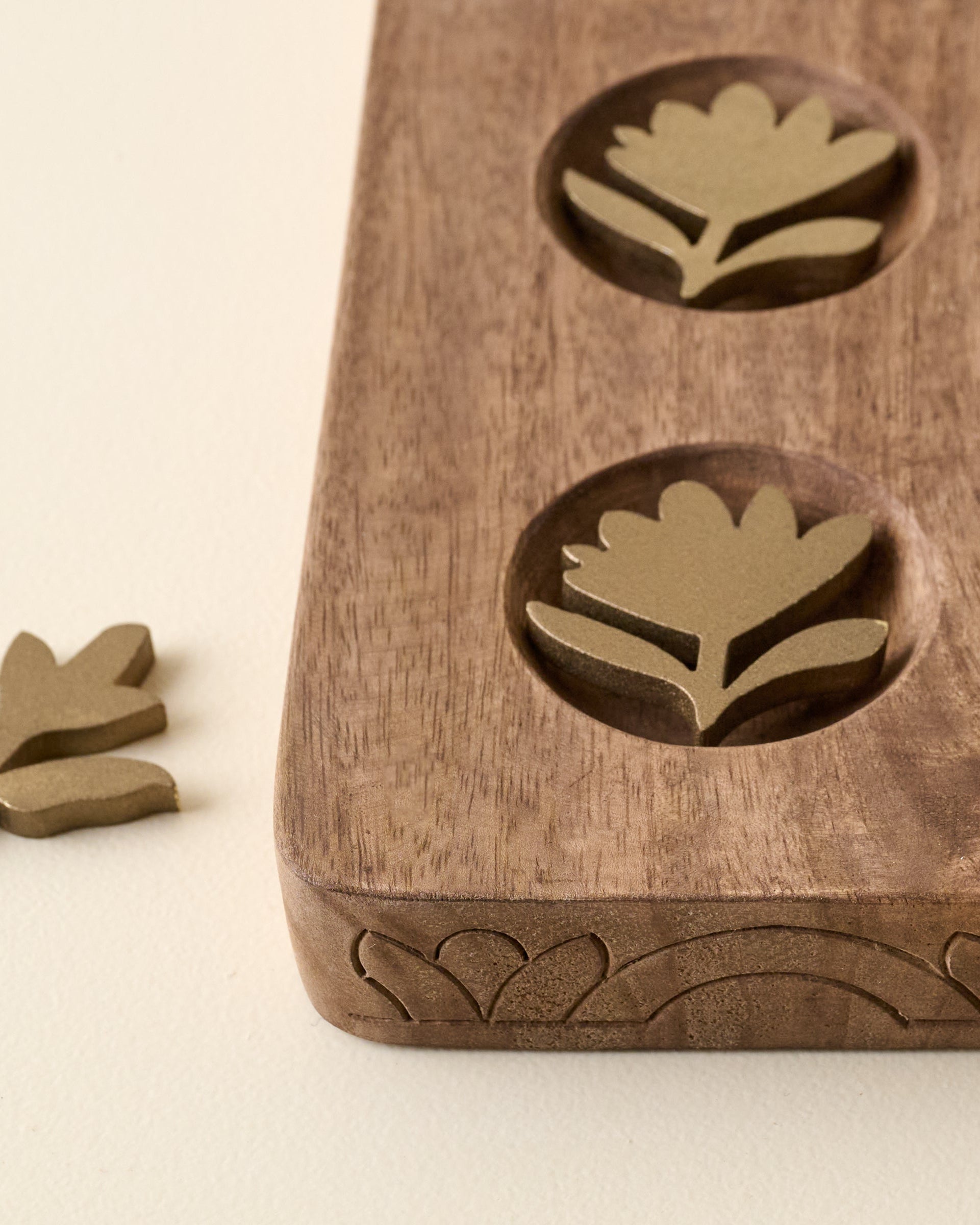 Hand Carved Wood Floral Tic Tac Toe