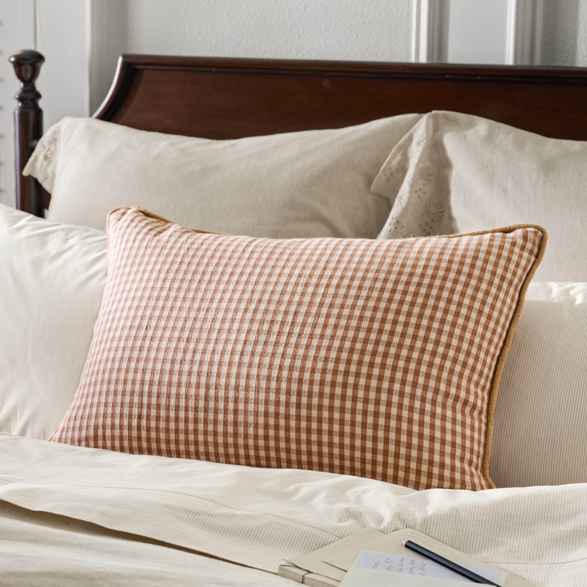 Gingham Small Lumbar Pillow - Toast