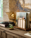 Short Antique Brass and Wood Media Stand