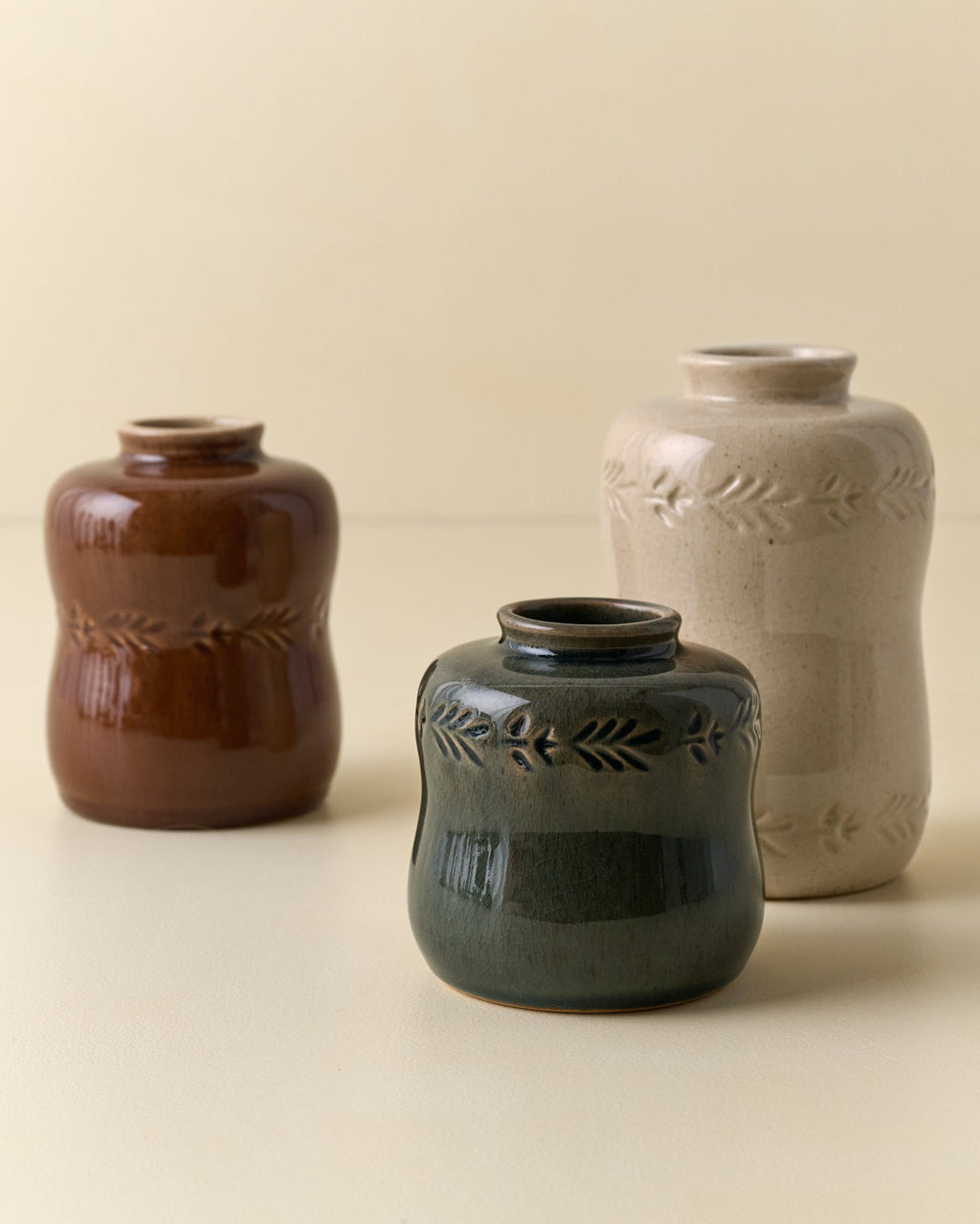 Floral Glazed Debossed Bud Vase