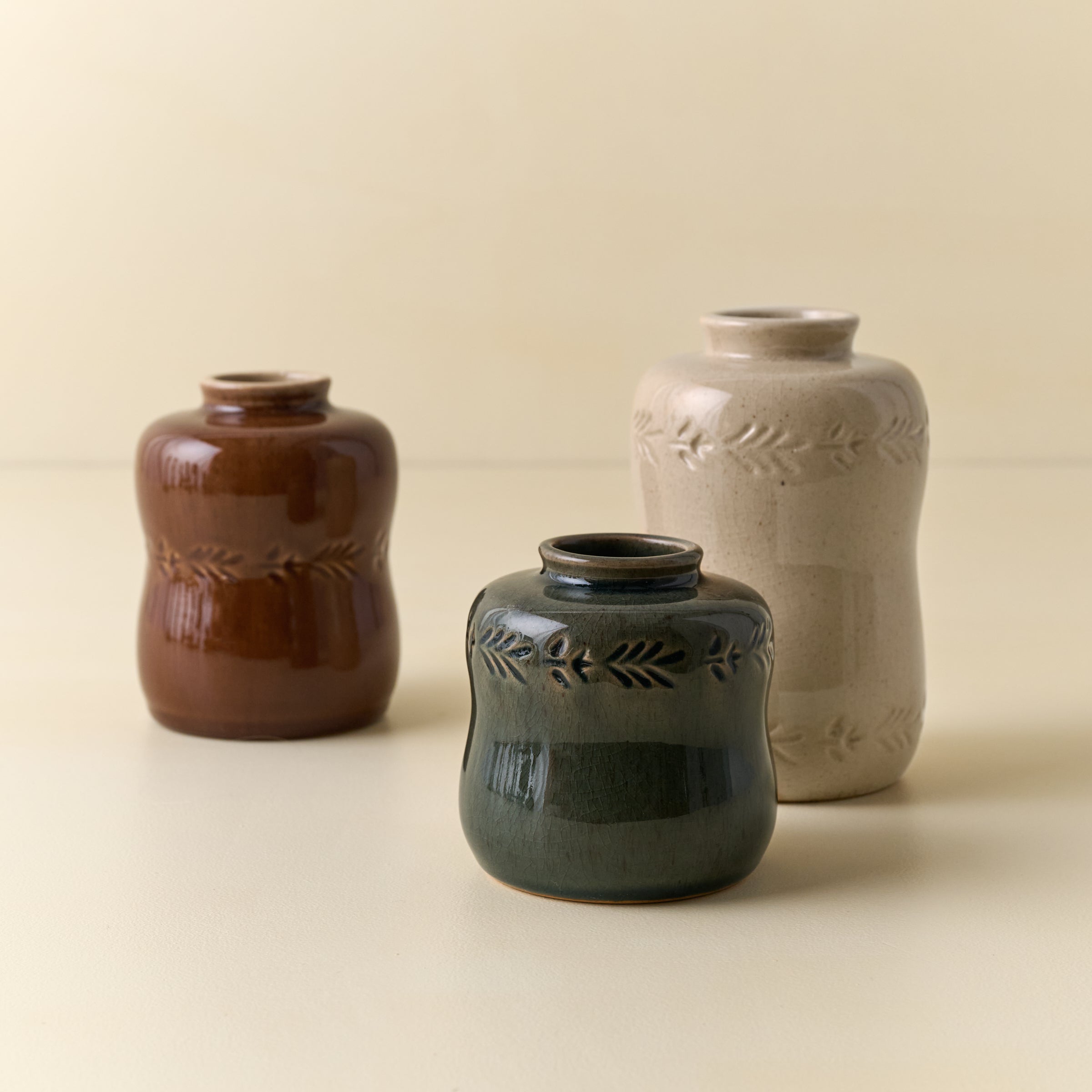 Floral Glazed Debossed Bud Vase
