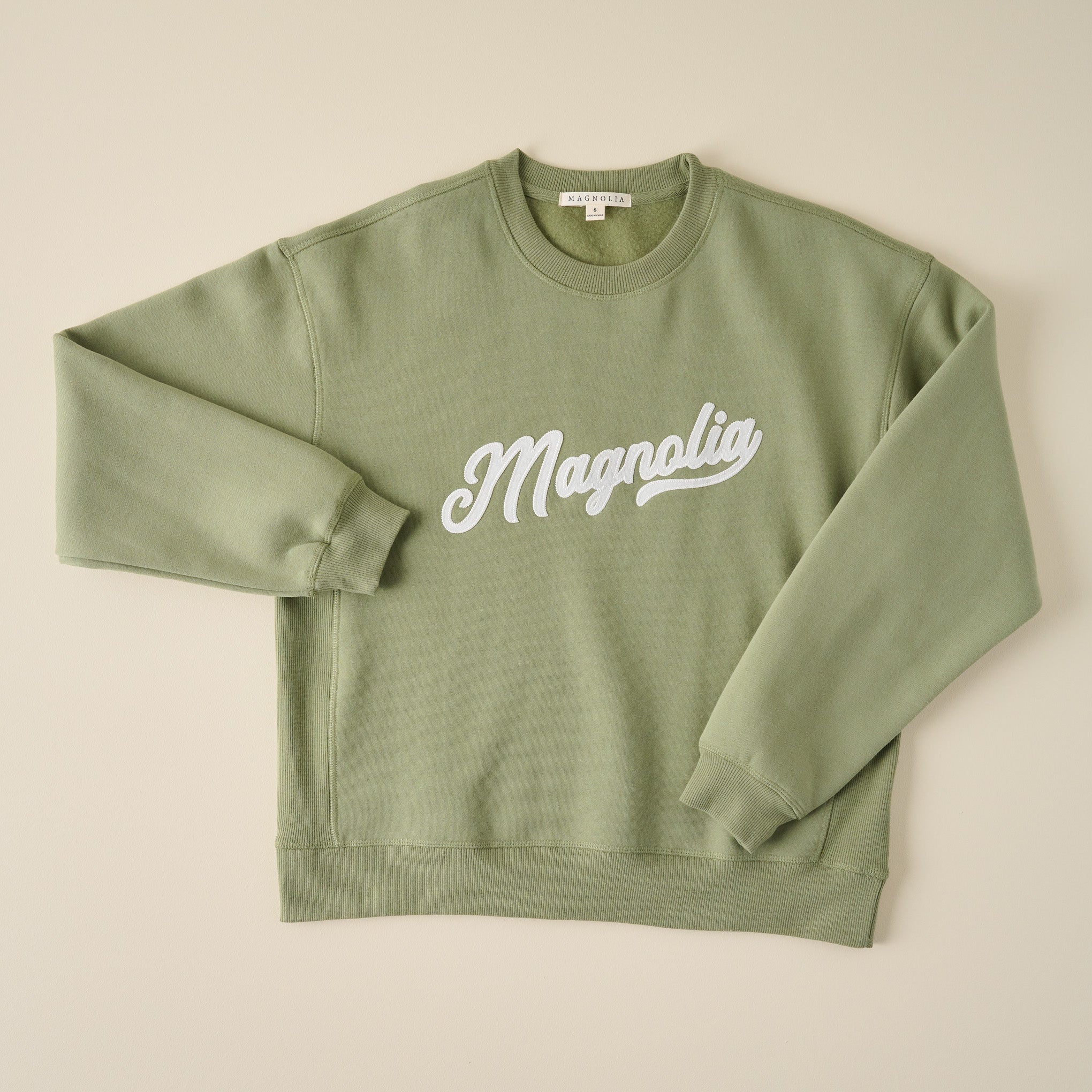 Magnolia Script Green Felt Applique Sweatshirt
