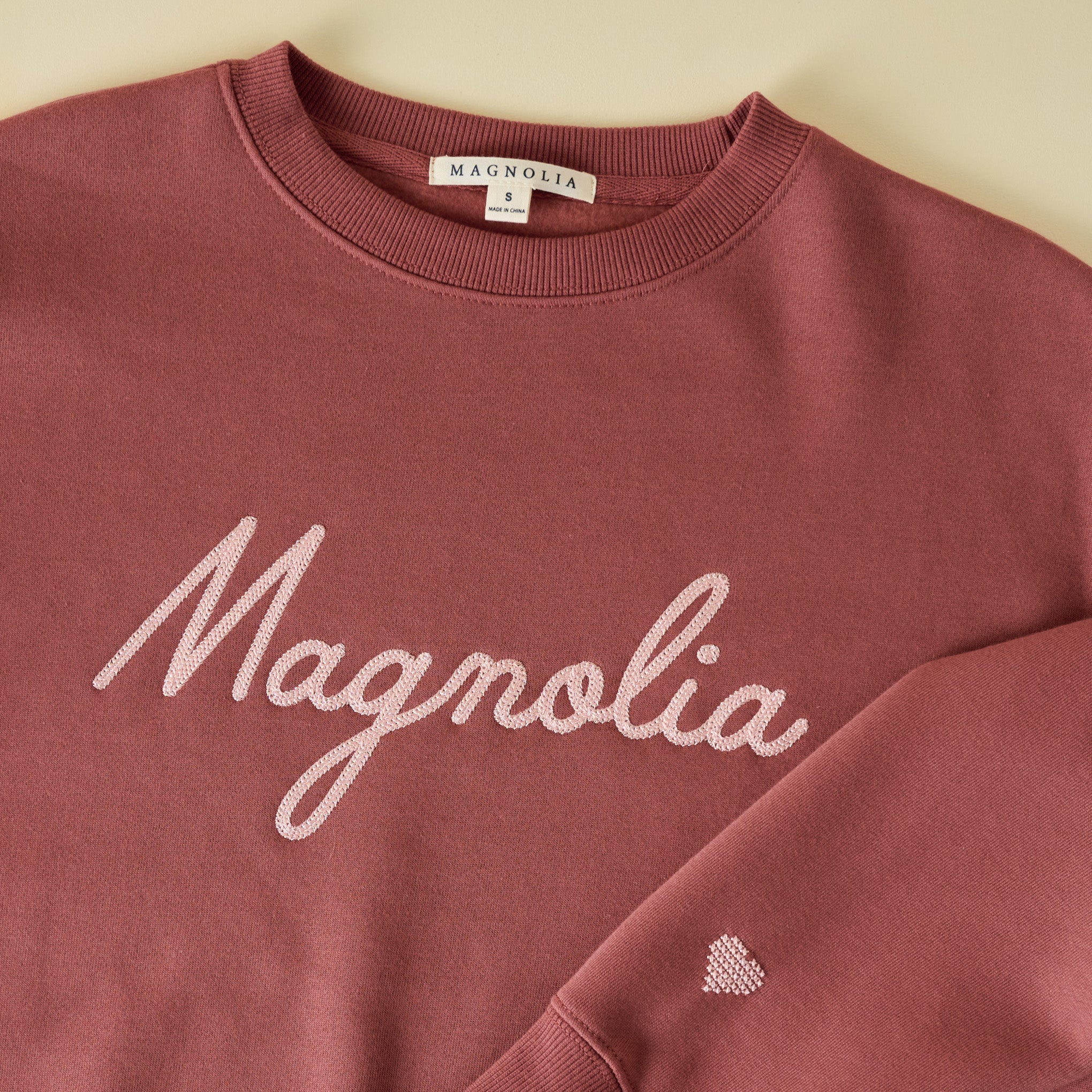 Magnolia Marsala Embroidered Heart Sweatshirt