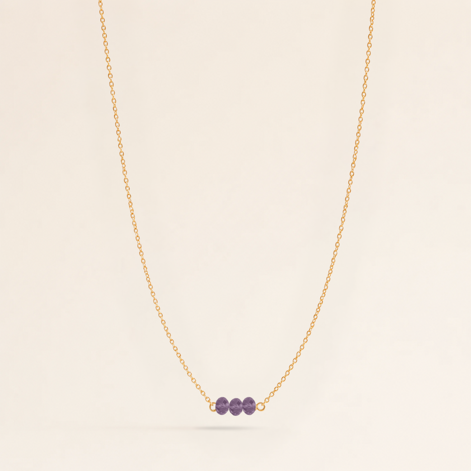 February Birthstone Three Gem Necklace with Faceted Amethyst