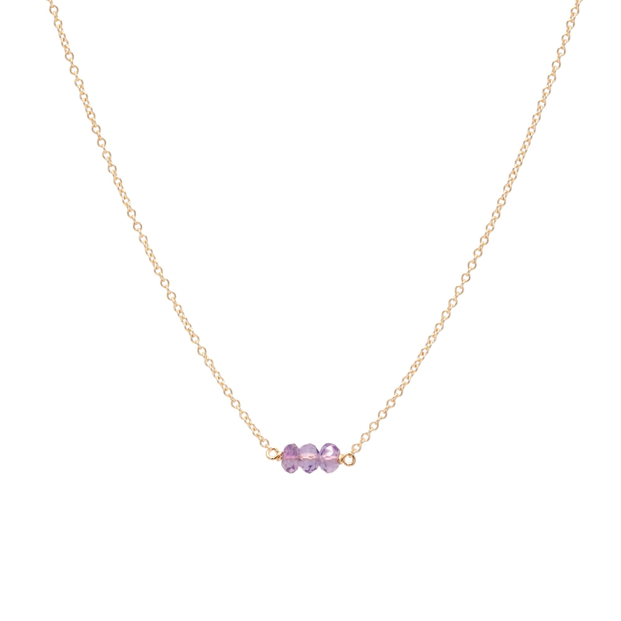 February Birthstone Three Gem Necklace with Faceted Amethyst