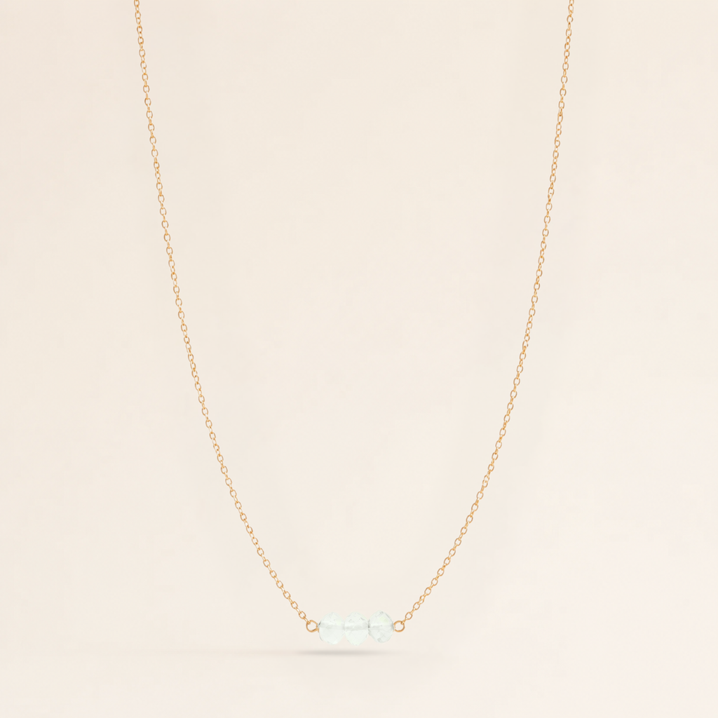 March Birthstone Three Gem Necklace with Faceted Aquamarine