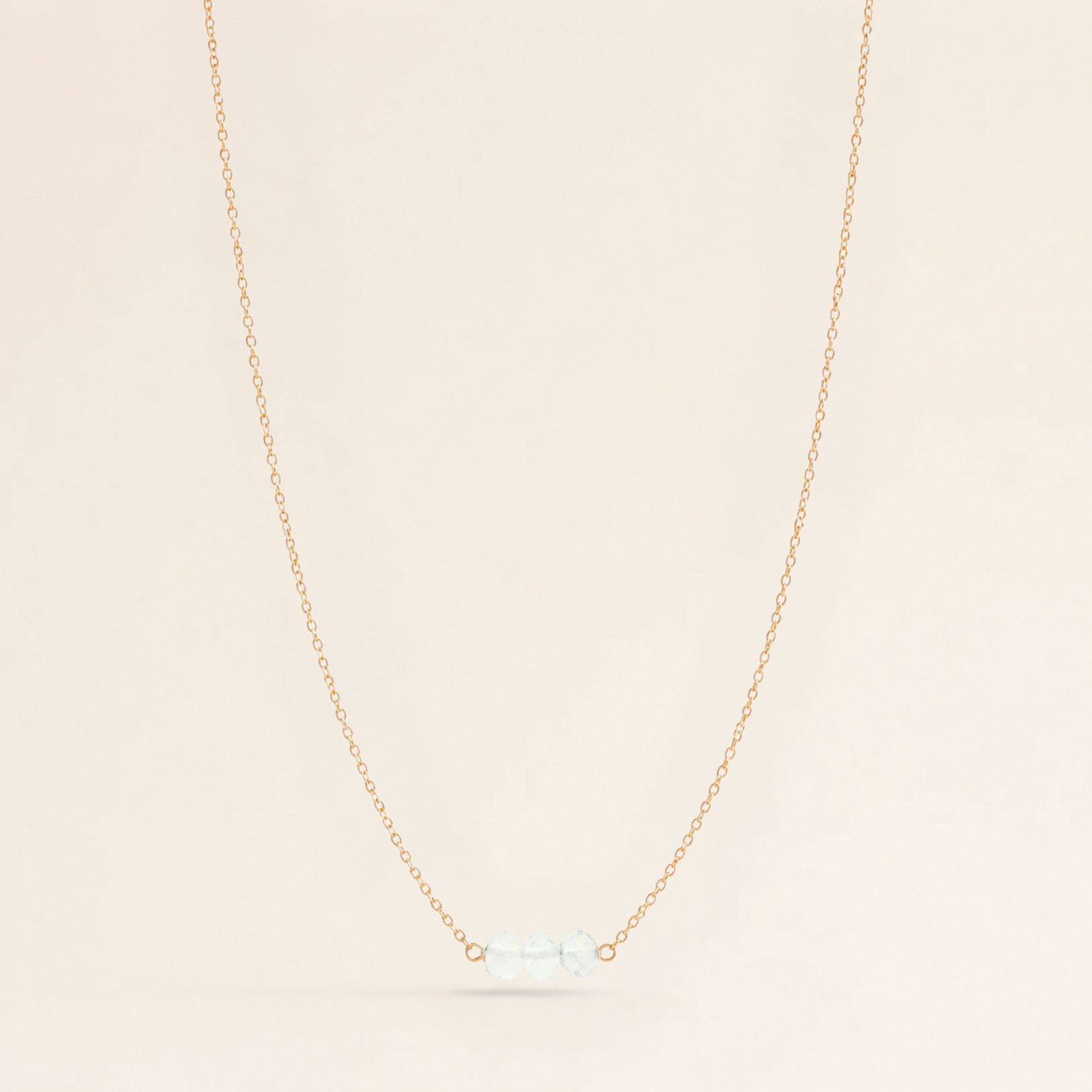 March Birthstone Three Gem Necklace with Faceted Aquamarine