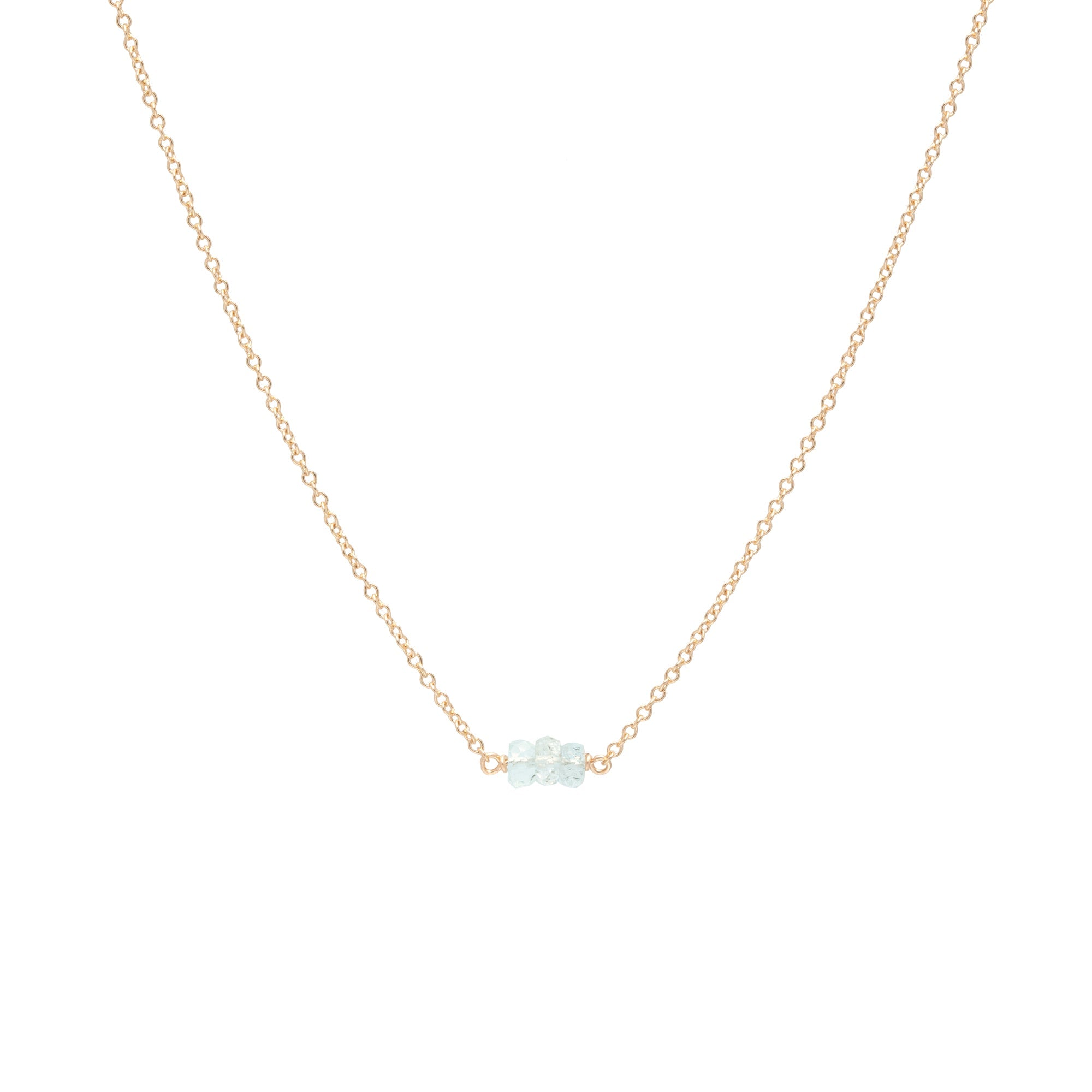 March Birthstone Three Gem Necklace with Faceted Aquamarine