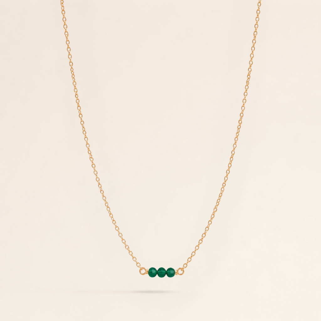 May Birthstone Three Gem Necklace with Faceted Emeralds