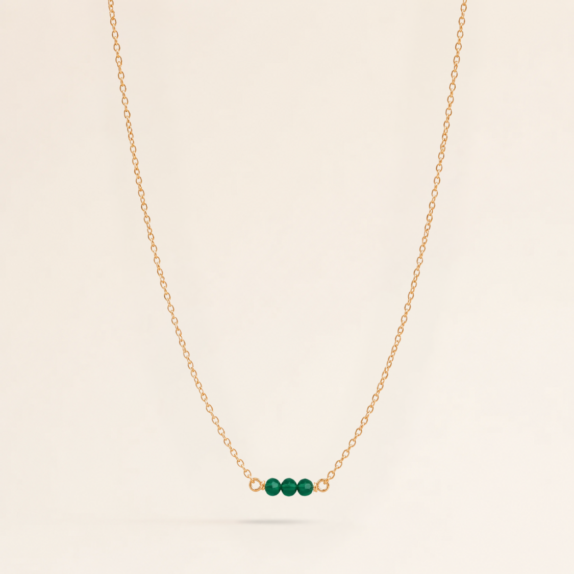May Birthstone Three Gem Necklace with Faceted Emeralds