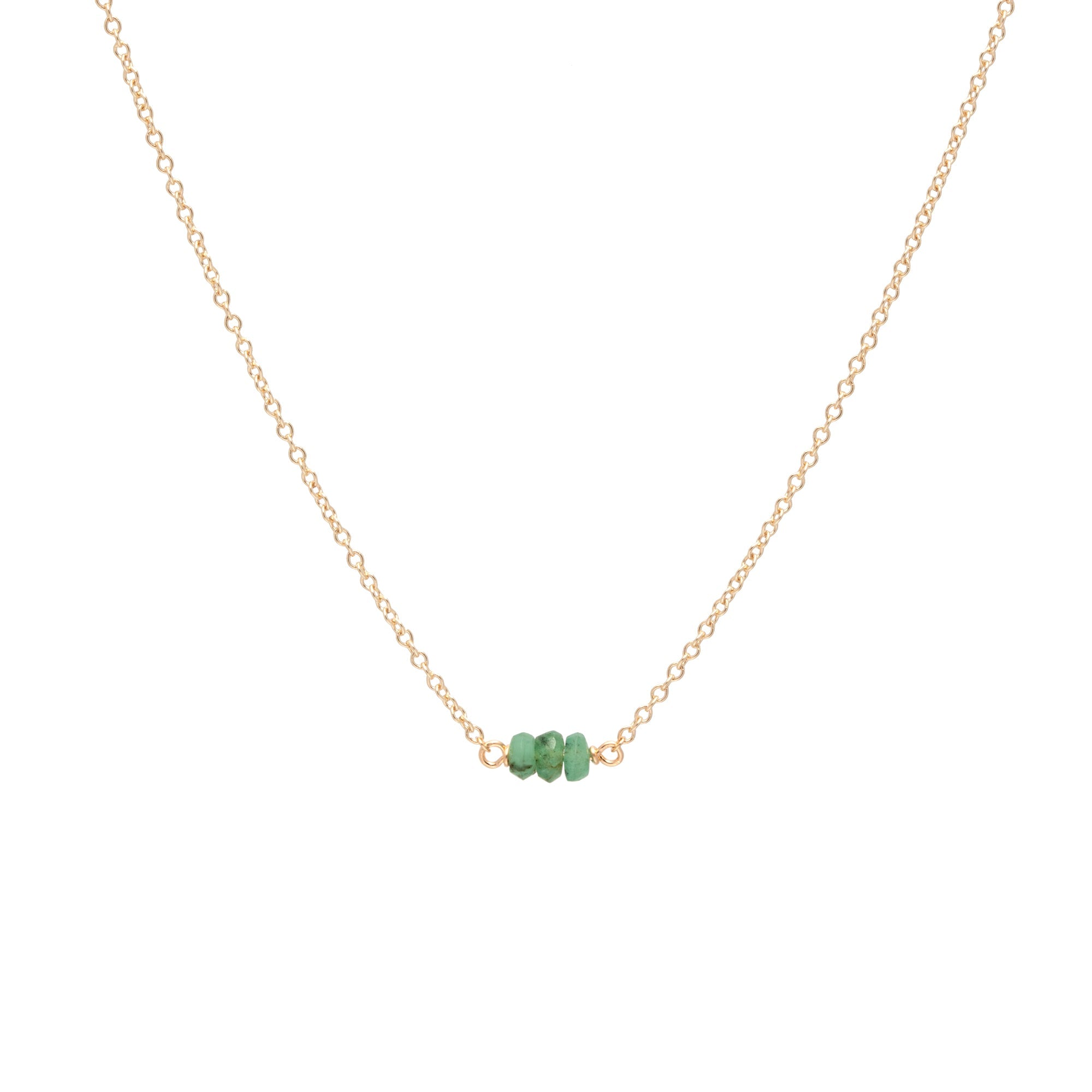 May Birthstone Three Gem Necklace with Faceted Emeralds
