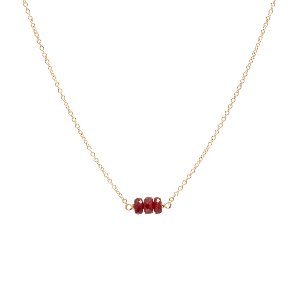 July Birthstone Three Gem Necklace with Faceted Rubies