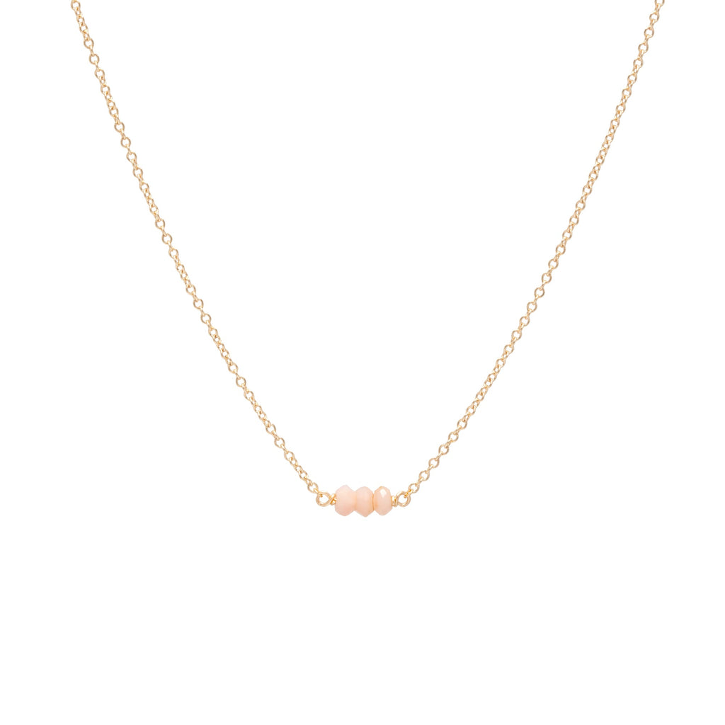 October Birthstone Three Gem Necklace with Faceted Pink Opals